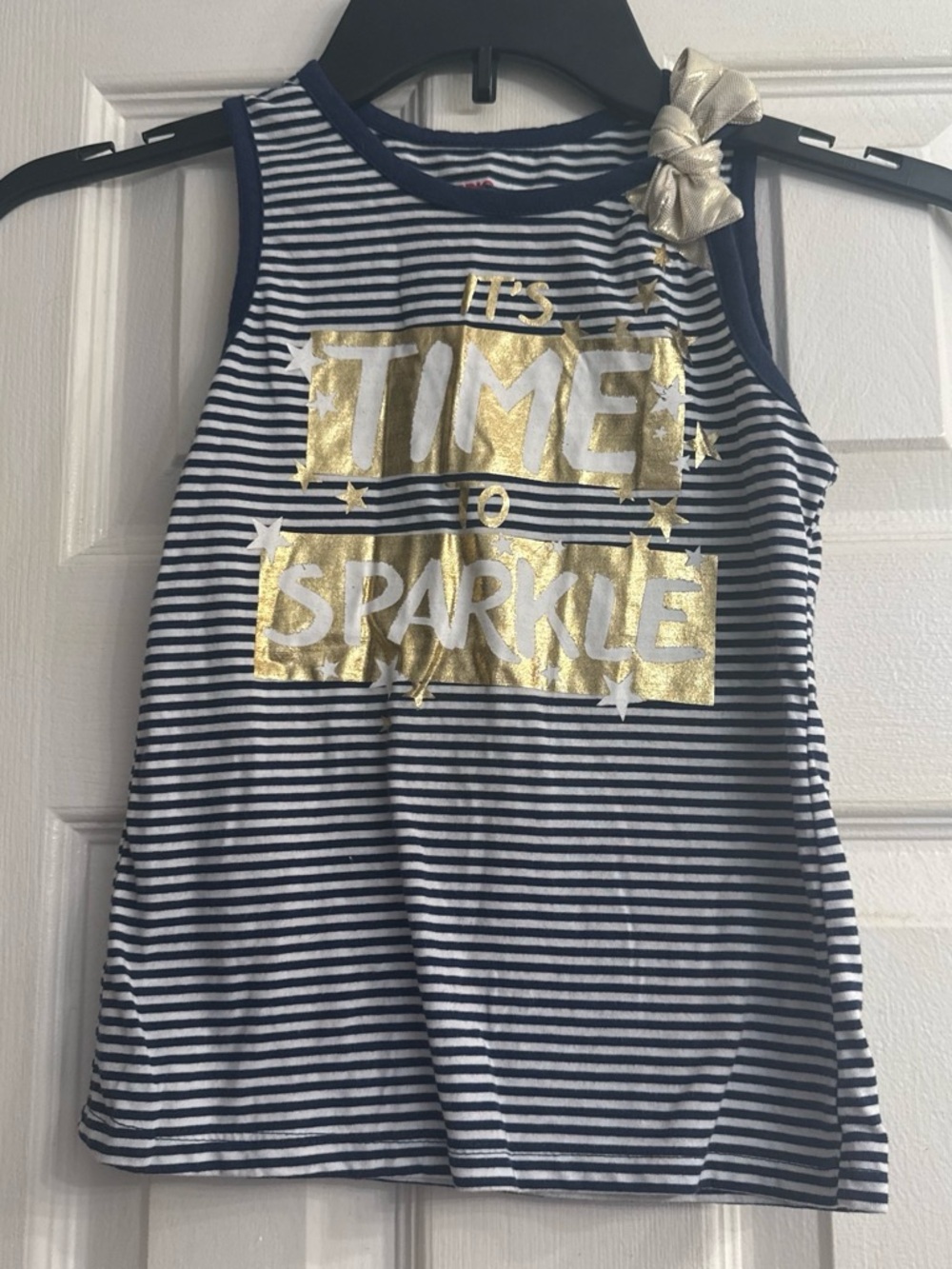 Epic Threads Navy & White Striped Tank with Gold Foil "Time to Sparkle" size 6